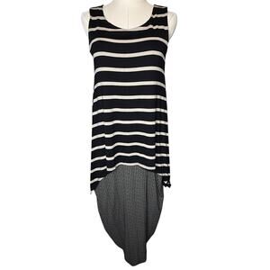 Alembika Stripe Layered Cocoon Midi Dress Black Lagenlook size 2 / Medium